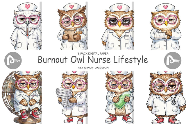 Digital Paper Burnout Owl Nurse Lifestyle Sublimation artnoy 