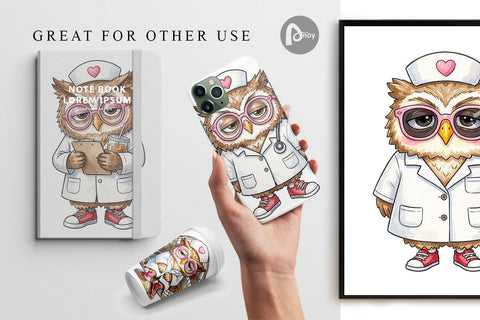 Digital Paper Burnout Owl Nurse Lifestyle Sublimation artnoy 