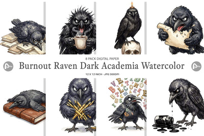Digital Paper Burnout Raven Dark Academia Watercolor Digital Pattern artnoy 