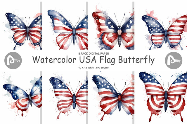 Digital Paper Butterfly 4th of July Sublimation artnoy 