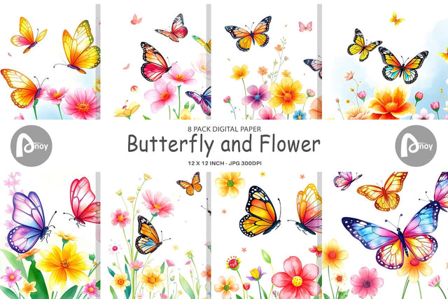 Digital Paper Butterfly and Flower Digital Pattern artnoy 