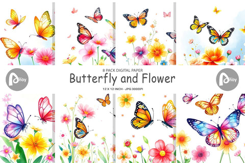 Digital Paper Butterfly and Flower Digital Pattern artnoy 