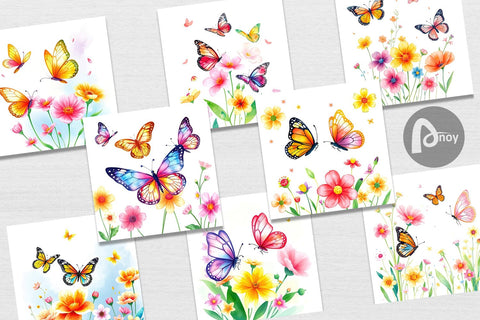 Digital Paper Butterfly and Flower Digital Pattern artnoy 