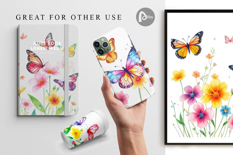 Digital Paper Butterfly and Flower Digital Pattern artnoy 