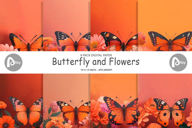 Digital Paper Butterfly and Flowers Digital Pattern artnoy 