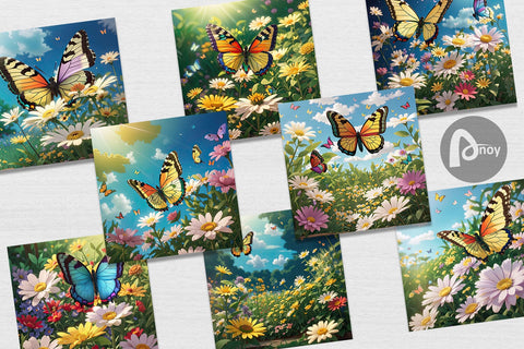 Digital Paper Butterfly and Wildflowers Digital Pattern artnoy 