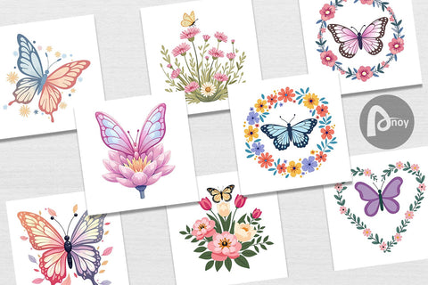 Digital Paper Butterfly Bloom Pastels Digital Pattern artnoy 