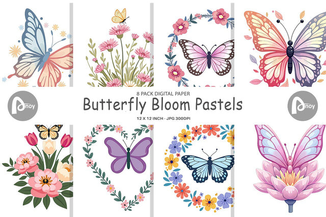 Digital Paper Butterfly Bloom Pastels Digital Pattern artnoy 