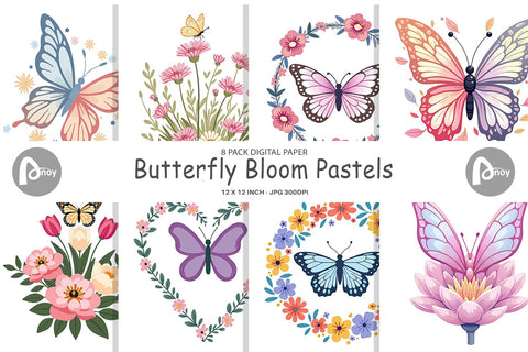 Digital Paper Butterfly Bloom Pastels Digital Pattern artnoy 