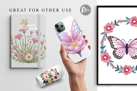 Digital Paper Butterfly Bloom Pastels Digital Pattern artnoy 