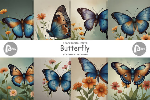 Digital Paper Butterfly illustration Digital Pattern artnoy 
