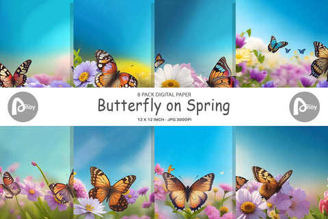 Digital Paper Butterfly on Spring Digital Pattern artnoy 