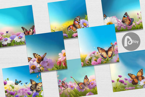 Digital Paper Butterfly on Spring Digital Pattern artnoy 