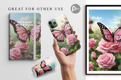 Digital Paper Butterfly Pink and Flower Digital Pattern artnoy 