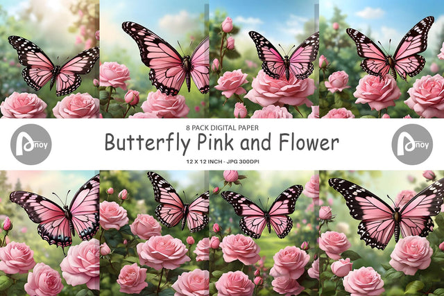 Digital Paper Butterfly Pink and Flower Digital Pattern artnoy 