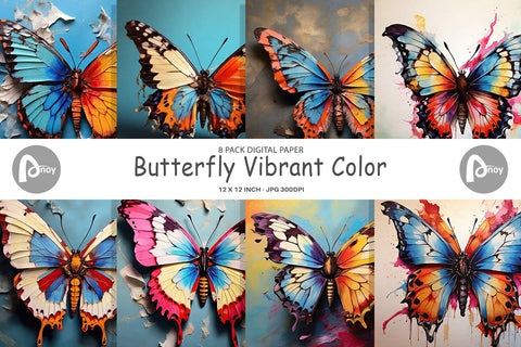 Digital Paper Butterfly Vibrant Color Digital Pattern artnoy 