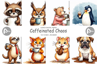Digital Paper Caffeinated Chaos Grumpy Animal Watercolors Digital Pattern artnoy 