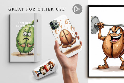 Digital Paper Caffeinated Chaos Sarcastic Coffee Bean Characters Digital Pattern artnoy 