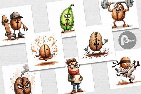 Digital Paper Caffeinated Chaos Sarcastic Coffee Bean Characters Digital Pattern artnoy 