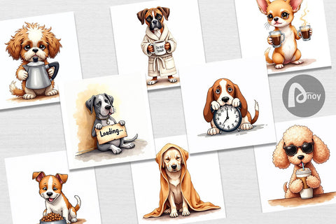 Digital Paper Caffeine & Chaos Morning Mood Sarcastic Dogs Digital Pattern artnoy 