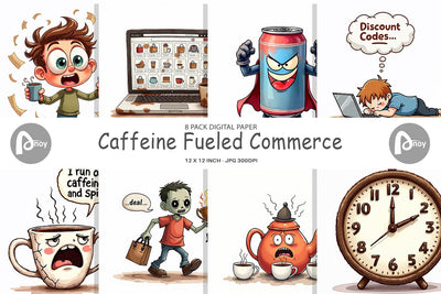 Digital Paper Caffeine Commerce Digital Pattern artnoy 