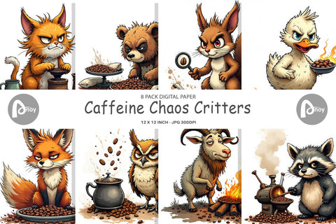 Digital Paper Caffeine Critters Digital Pattern artnoy 