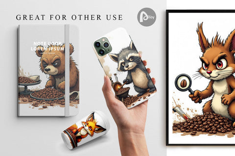 Digital Paper Caffeine Critters Digital Pattern artnoy 