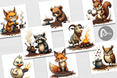 Digital Paper Caffeine Critters Digital Pattern artnoy 