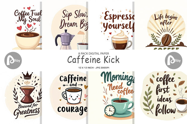 Digital Paper Caffeine Kick Quotes Digital Pattern artnoy 