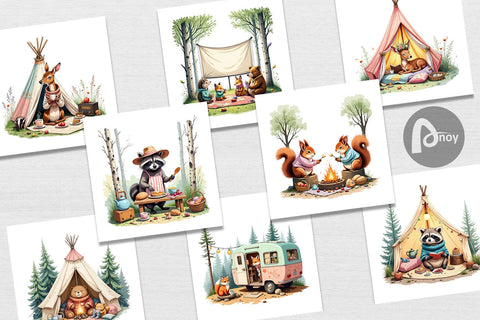 Digital Paper Camping Cozy Animals Digital Pattern artnoy 