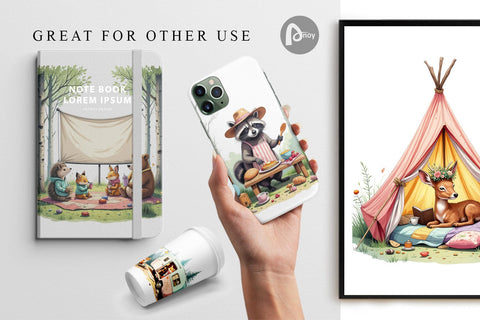 Digital Paper Camping Cozy Animals Digital Pattern artnoy 