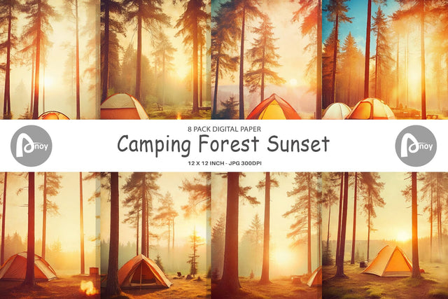 Digital Paper Camping Forest Sunset Digital Pattern artnoy 