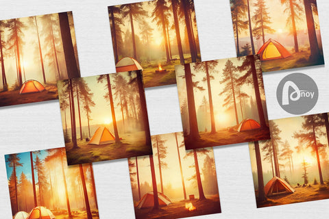 Digital Paper Camping Forest Sunset Digital Pattern artnoy 
