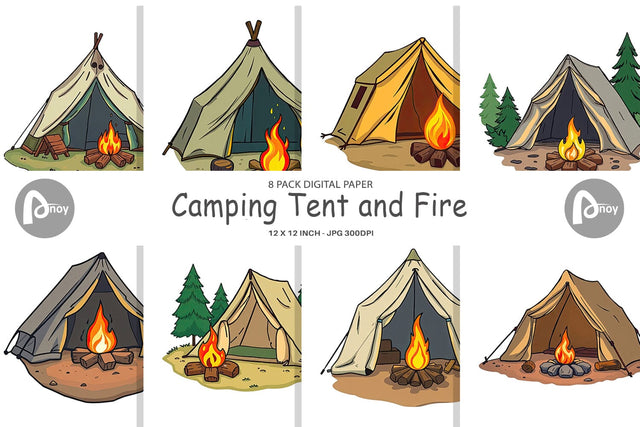 Digital Paper Camping Tent Digital Pattern artnoy 