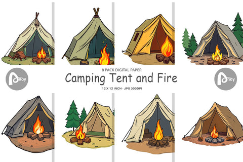 Digital Paper Camping Tent Digital Pattern artnoy 
