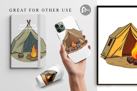 Digital Paper Camping Tent Digital Pattern artnoy 