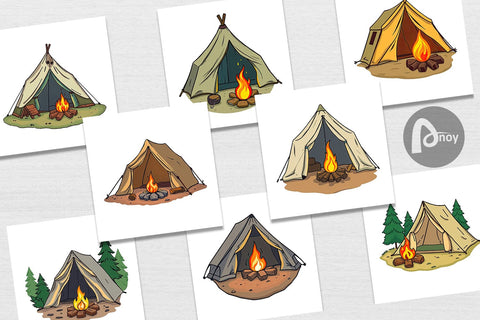 Digital Paper Camping Tent Digital Pattern artnoy 