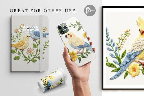 Digital Paper Canary Embroidery Digital Pattern artnoy 