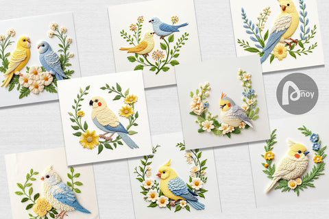Digital Paper Canary Embroidery Digital Pattern artnoy 