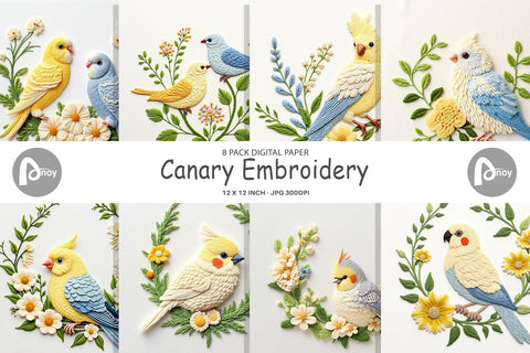 Digital Paper Canary Embroidery Digital Pattern artnoy 