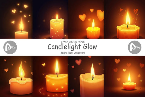 Digital Paper Candle Glow Digital Pattern artnoy 