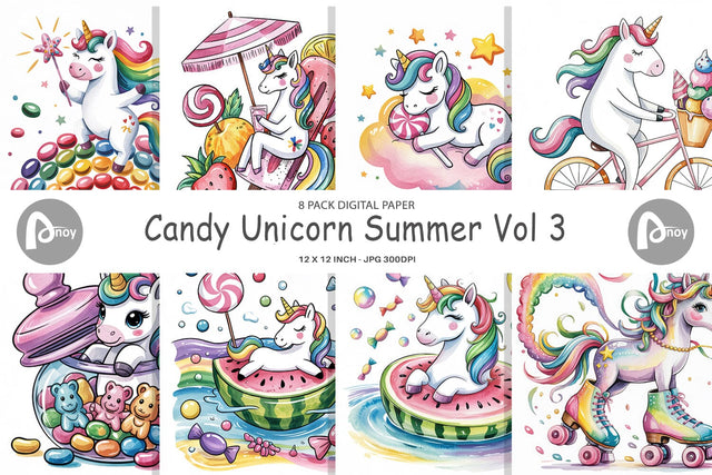 Digital Paper Candy Unicorn Summer Digital Pattern artnoy 