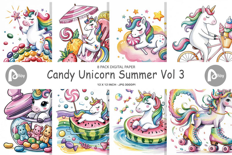 Digital Paper Candy Unicorn Summer Digital Pattern artnoy 