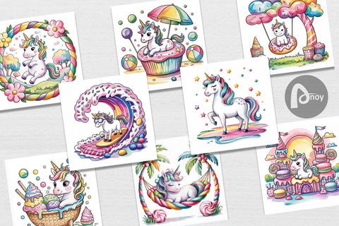 Digital Paper Candy Unicorn Summer Digital Pattern artnoy 