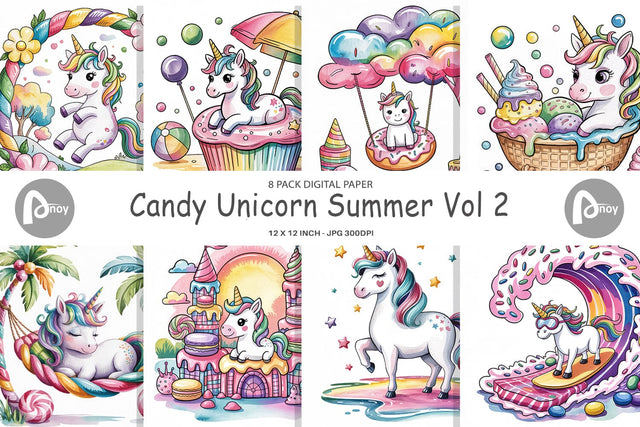 Digital Paper Candy Unicorn Summer Digital Pattern artnoy 