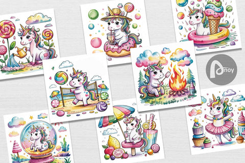 Digital Paper Candy Unicorn Summer Digital Pattern artnoy 