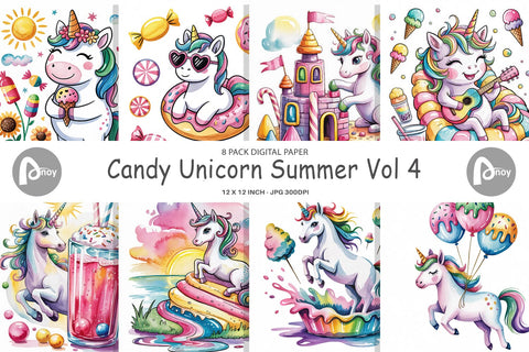 Digital Paper Candy Unicorn Summer Digital Pattern artnoy 
