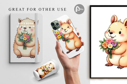 Digital Paper Capybara Spring Bouquet Digital Pattern artnoy 