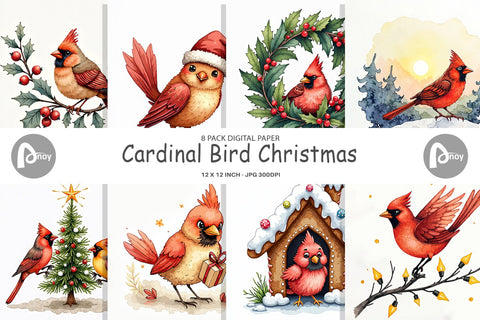 Digital Paper Cardinal Christmas Bird Digital Pattern artnoy 