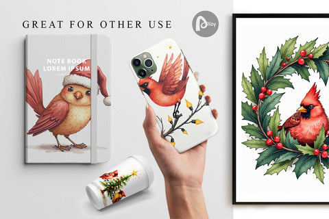 Digital Paper Cardinal Christmas Bird Digital Pattern artnoy 